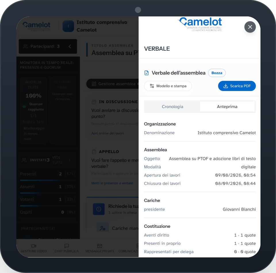 Verbale finalizzato in forma immodificabile su iPad