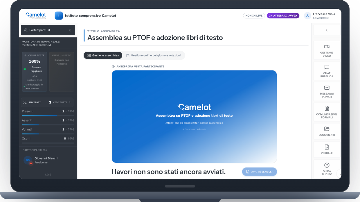 Quorum raggiunto e presenze in tempo reale nella seduta