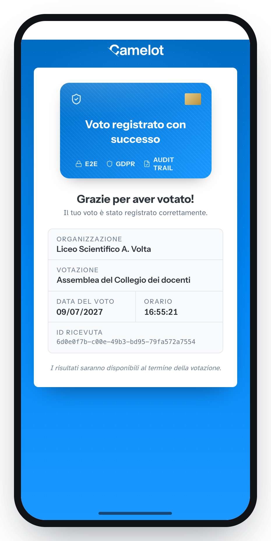 Ricevuta di voto registrato su smartphone