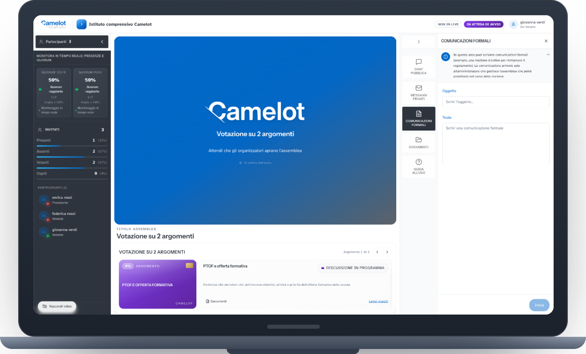 Assemblea Camelot in attesa di avvio su desktop