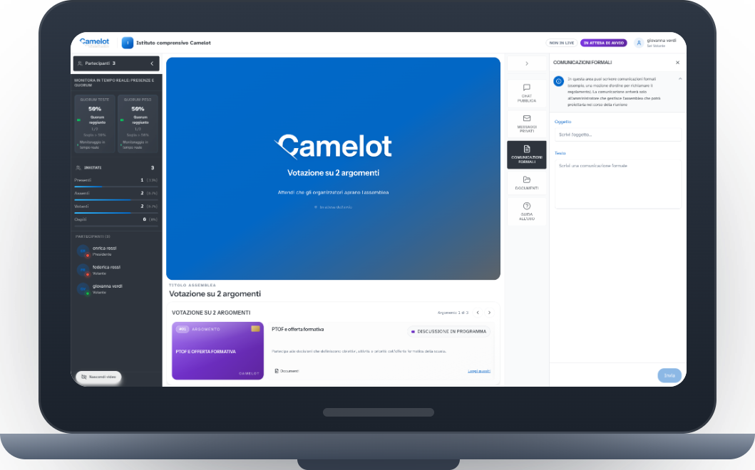 Assemblea Camelot in attesa di avvio su desktop